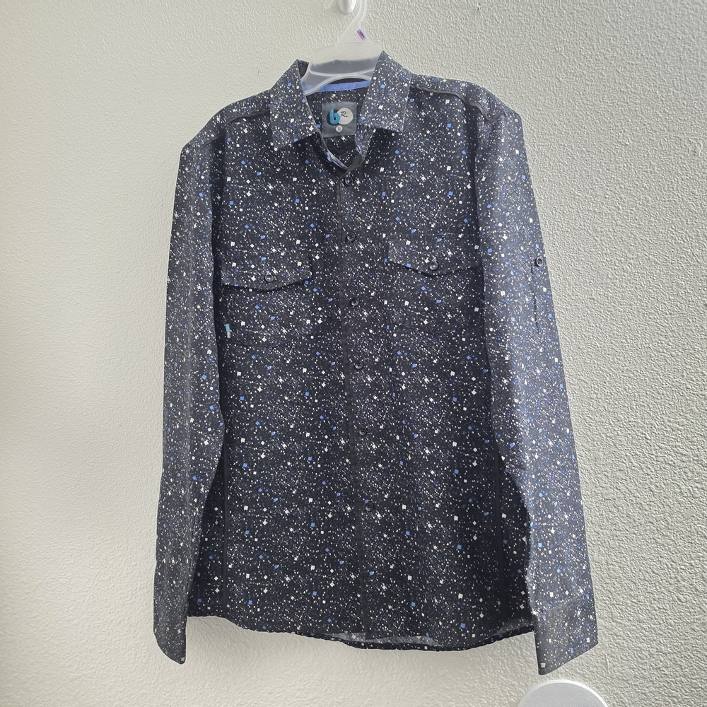 b Rey Black Speckled Button Up Shirt Size L Modern Casual